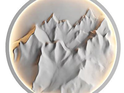 Modern Circular Wall Lamp With Mountain Texture And Warm Light Glow 3d model