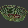 Decorative Metal Wire Storage Basket With Curved Scroll Design And Oval Shape