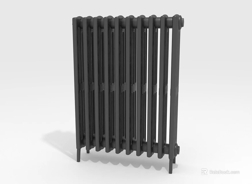 Black Cast Iron Vertical Radiator With Classic Design And Home Heating Function 3d model 