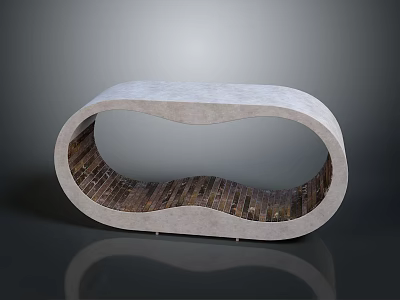 Modern Unique Coffee Table With Curved Concrete Frame And Wooden Interior 3d model