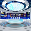 Modern High Tech Exhibition Space With Circular Video Wall Central Platform And Illuminated Ceiling 3d model