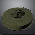 Antique Military Weapon Component Green Round Metal Lid With Rusted Surface And Handle