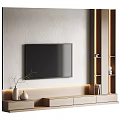 Modern TV Wall Unit With Wooden Cabinets And Lighting