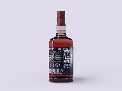 Elegant Deep Red Wine Bottle And Glass With Detailed Label On Light Background 3d model