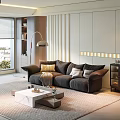 Modern Living Room With Sectional Sofa Throw Pillows And Marble Coffee Table