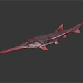 3D Rendered Long Snout Aquatic Animal With Slender Body And Pink Fins On Dark Background