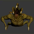 Detailed Yellow Monster Creature With Sharp Claws 3D Render On Gray Background