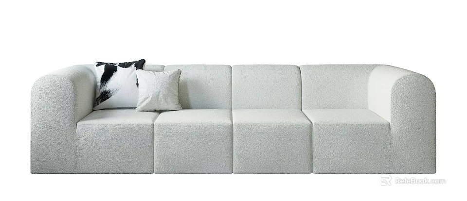 Modern Light Gray Sectional Sofa With Comfortable Fabric And Decorative Pillows 3d model