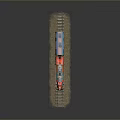 Colorful Retro Train With Red Green Body On Railway Track And Metal Wheels