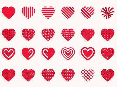 Different Red Hearts With Various Patterns And Textures Design Art 3d model