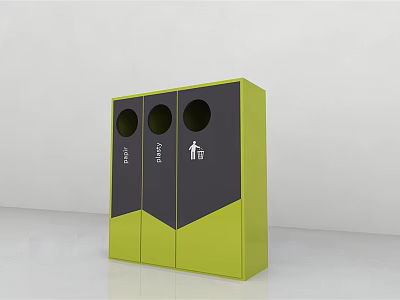 Modern Green And Dark Gray Public Recycling Bins With Three Compartments For Waste Sorting 3d model