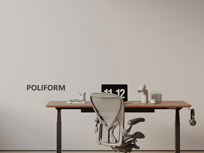 POLIFORM Bookshelf With Modern Desk Ergonomic Chair And Stationery On White Wall 3d model