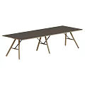 Modern Wooden Dining Table With Metal Cross Legs And Long Top Design