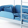 Modern Blue Bunk Bed With White Ladder Cozy Mattress And Soft Pillows
