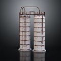 Tall Industrial Storage Tanks With Rusty Metal Ladders And Top Platform Structure