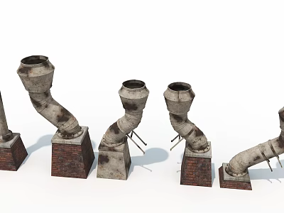 Industrial Equipment Exhaust Pipes With Concrete Brick Bases And Multiple Units 3d model