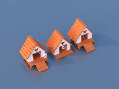 Cute Small House Models With Orange Roofs White Walls And Wooden Steps 3d model