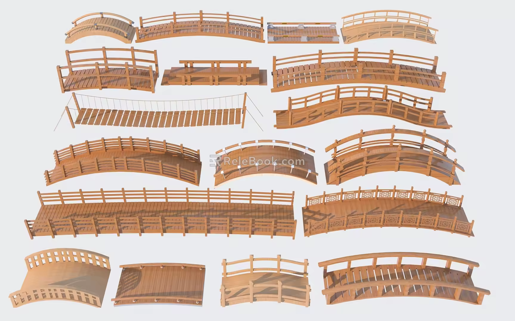 New Chinese Style Wooden Bridge Arch Bridge Landscape Wooden Bridge 3D Model 3d model