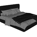 Modern Double Bed Interior With Black Headboard White Sheets And Gray Blanket 3d model