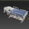 Adjustable Medical Bed for Hospital Patient Care with Side Rails Blue Mattress and Wheels