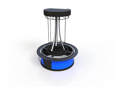 3D Model of Double Circular Platforms With Vertical Rods and Blue Base 3d model