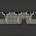 Ancient Stone Building With Intricate Cross Patterned Roof And Stone Pillars