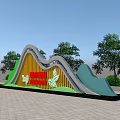 Creative Outdoor Billboard With Green Mountain Shape Yellow Wavy Panel And Red Text Butterfly Decoration