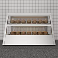 White Food Display Cabinet with Transparent Glass Doors and Multiple Shelves Holding Sandwiches in Bakery Shop