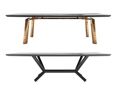 Modern Dining Table with Black Tabletop Golden Legs and Geometric Black Base Design 3d model