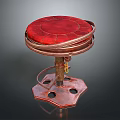 Red Cushioned Stool With Metal Hexagonal Base And Retro Industrial Design