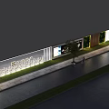Modern Decorative Fence With Lighting Along Building Facade Sidewalk Tree And Pedestrians