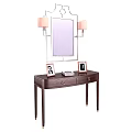 Elegant Dressing Table With Wall Mirror Side Lamps Photo Frames And Decorative Books 3d model