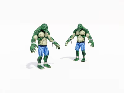 Muscular Green Skinned Humanoid Game And Movie Character In Blue Shorts 3d model