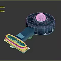 Modern Architectural 3D Design Element Featuring Blue Circular Structure with White Textured Center and Elongated Base