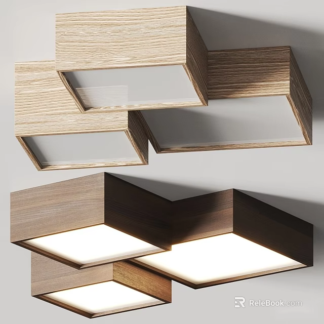 Modern Wooden Geometric Ceiling Lights With Rectangular Design And Illuminated Panels 3d model