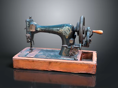 Vintage Sewing Machine With Wooden Base And Metal Body Old Fashioned Retro Design 3d model