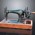 Vintage Sewing Machine With Wooden Base And Metal Body Old Fashioned Retro Design