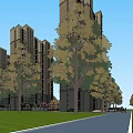 Modern High Rise Residential Buildings With Greenery And Street Trees