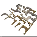 Geometric Modular Structural Components With Assorted Wooden And Metal Design Elements