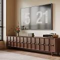 Modern Wooden TV Stand With Geometric Doors Vase Vintage Radio And Large TV