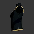 Women's Black Tight Top With Golden Lines Design And High Neck Long Sleeves