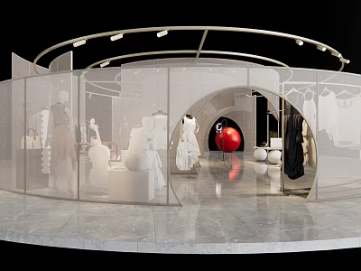 Modern Clothing Store Interior With Curved Design Transparent Partitions And Mannequins 3d model
