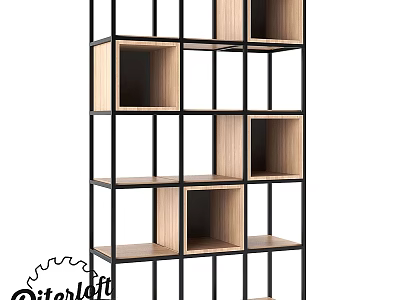 Modern Multi Tiered Storage Shelf with Wooden Compartments and Metal Frame Open Design 3d model
