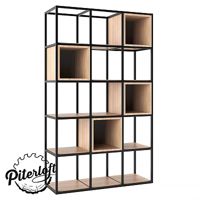 Modern Multi Tiered Storage Shelf with Wooden Compartments and Metal Frame Open Design 3d model