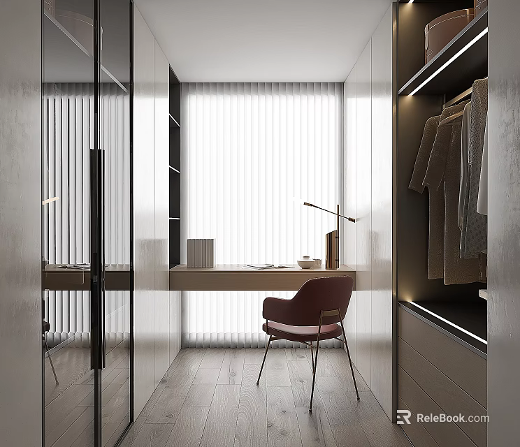 Modern Bright Bathroom Interior Design With Vanity Mirror And Storage Cabinets 3d model