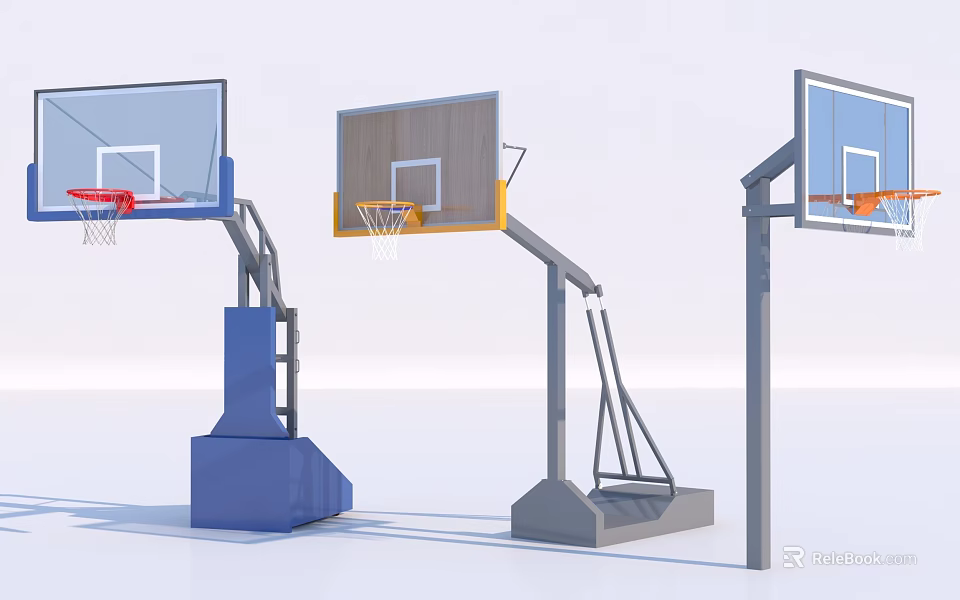 Basketball Sports Equipment With Adjustable Sturdy Frames And Different Base Designs 3d model 