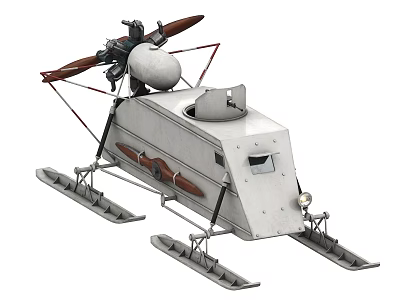 Vintage Snow Motorcycle With Propeller Skis Metal Frame And Open Cockpit Design 3d model