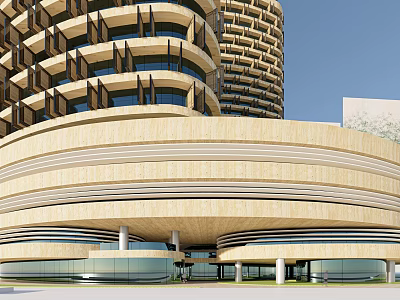 Modern Commercial Complex Architectural Design With Curved Structure Glass Elements And Multi-level Facade 3d model