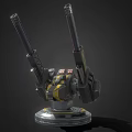Industrial Dual Barrel Weapon With Yellow Gray Turret And Mechanical Base