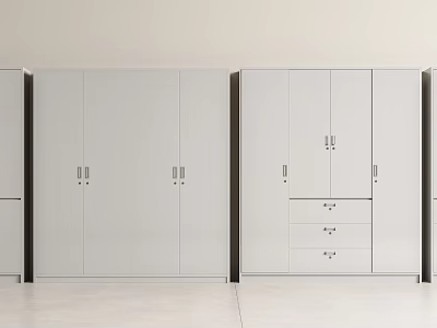 Modern White Wardrobe Storage Cabinet With Multiple Doors And Drawers Design 3d model